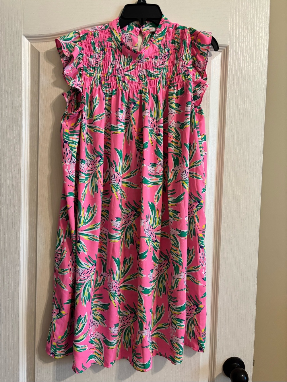 crown & ivy Pink Tropical Leaf Print Dress